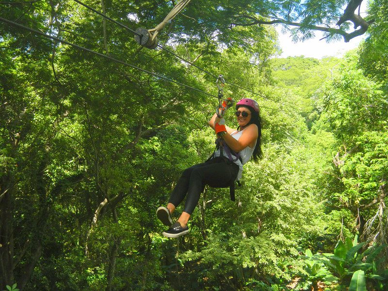 Enjoying ziplining in Uganda
